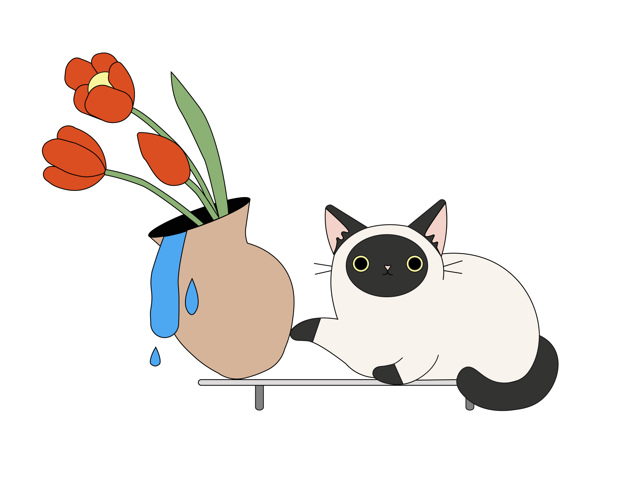 Kucing menjatuhkan vas bunga